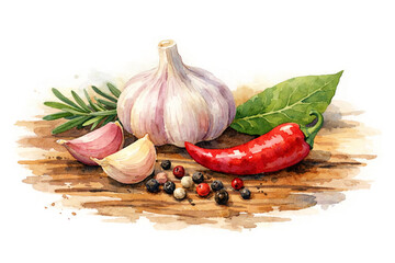 Watercolor painting of spices.