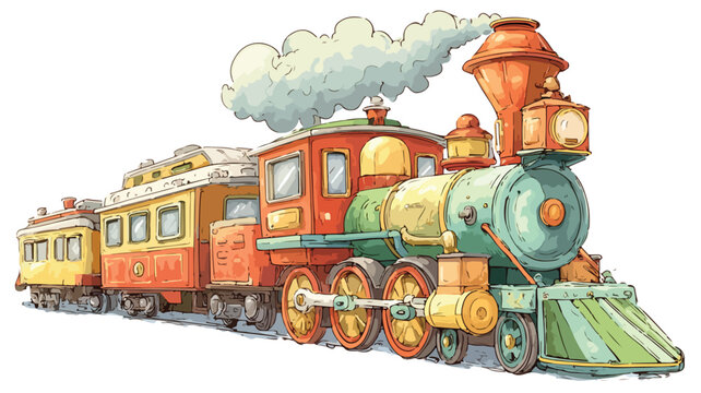 Colorful Cartoon Train Clipart Vector Illustration for Kids Book Cover Design