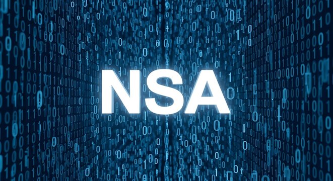 N S A on blue binary code background blue background