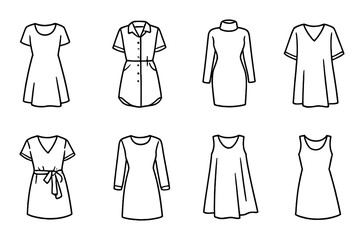 Minimalist dress designs: stylish outlines on dark background