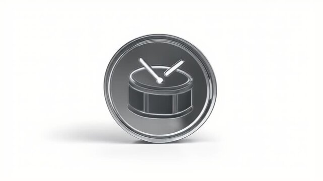 Shiny Silver Drum Icon - A Musical Symbol.