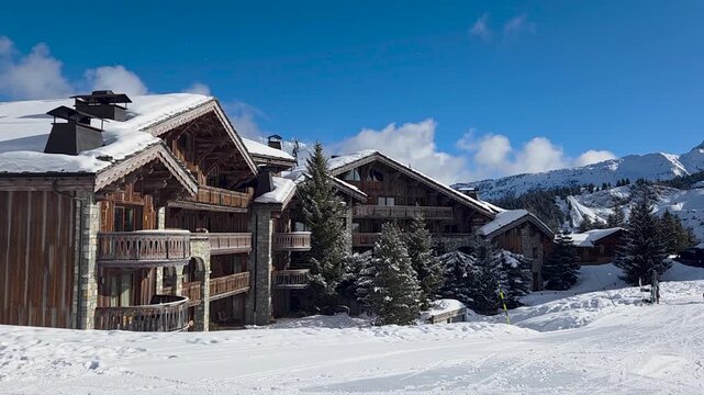 Courchevel village chalets at 3 valleys ski resort in French Alps