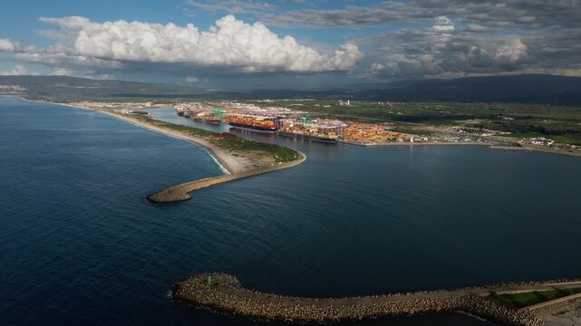 Aerial view of port of Gioia Tauro in Calabria Italy