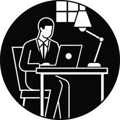 Fototapeta premium Worker with hammer at office desk with people working around