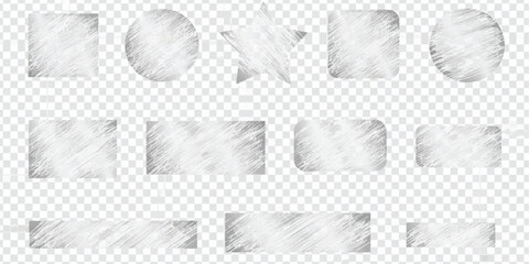 A collection of scratch off geometric shapes with a rough scribble texture