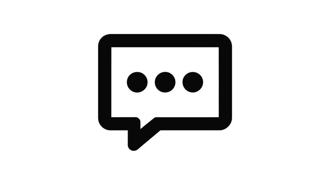 Simple black and white icon of a speech bubble with three dots