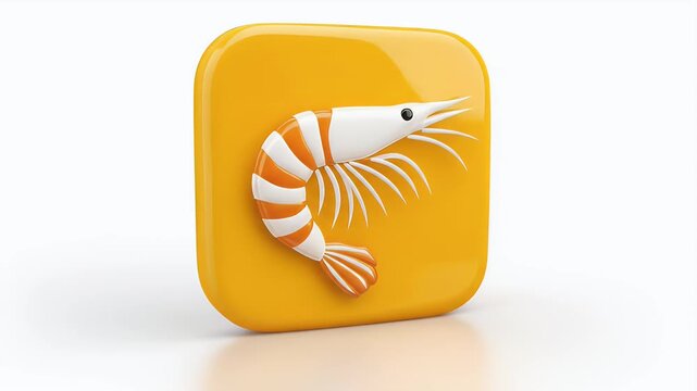 Shrimp Icon on Yellow Background - A Creative Design.