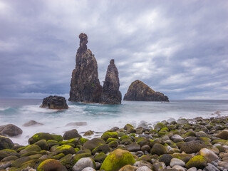 Long exposure image of the seastacks of Ribeira da Janela in the Atlantic ocean at the north of the island of Madeira   © Chris
