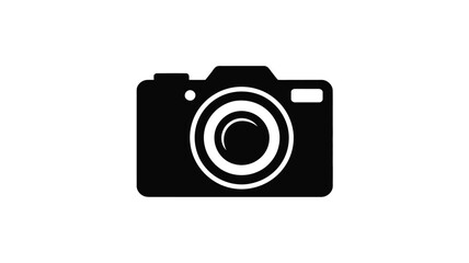 Simple black and white icon of a classic film camera design