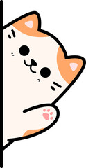 Cute cartoon orange cat peeking illustration, Kawaii kitty greetings © ciaoaleandro