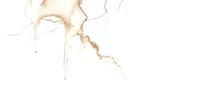 Abstract brown watercolor drips and stains creating organic patterns on a clean white background