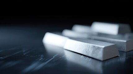 Investment concept: silver bars with rising financial graphs, dynamic and modern visualization of market trends