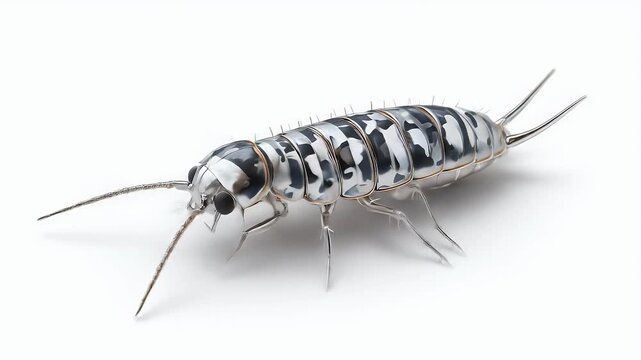 Silverfish Insect Pests Posing on White Background.