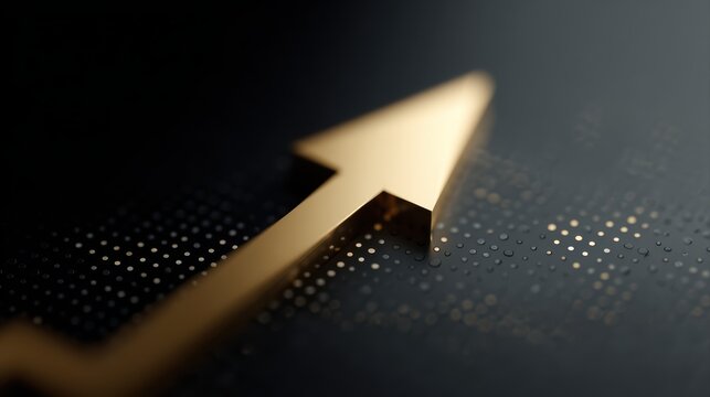 Dynamic golden arrow moving upward through dotted chart, representing success, investment, and positive trends
