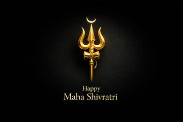 Maha shivratri poster- Minimal luxury Maha Shivratri poster, centered golden trishul with subtle glow,legant serif typography saying "Happy Maha Shivratri", clean composition, high resolution, poster 