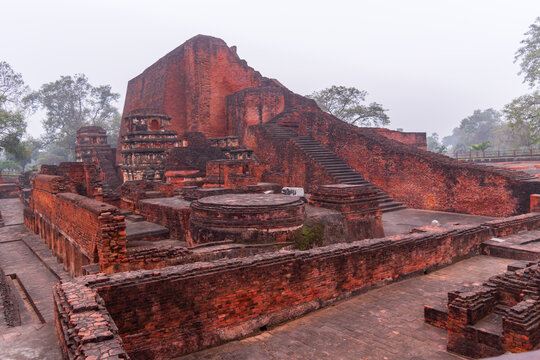 ancient ruins of historical Nalanda university oprating from the 5th century CE to 1200CE at Bihar.