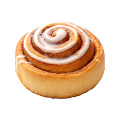 Fototapeta premium Freshly baked cinnamon roll with white icing, Delicious sweet pastry bun with creamy frosting