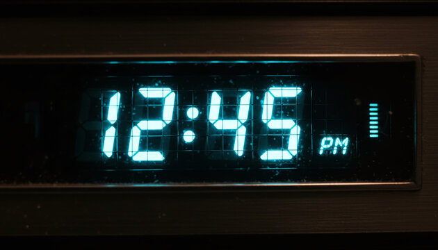 Vintage vacuum fluorescent display VFD macro with glowing cyan numbers