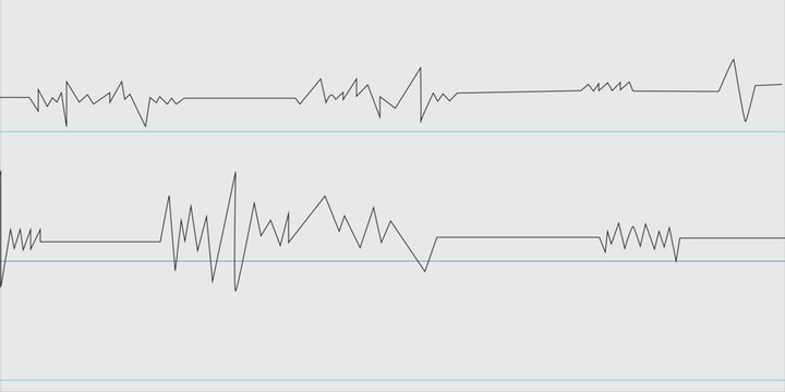 Set of seismic waves oscillation earthquake waveform with random frequency and amplitude, vector seismogram recording the vibrations of the earth.