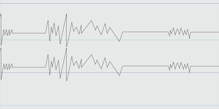 Set of seismic waves oscillation earthquake waveform with random frequency and amplitude, vector seismogram recording the vibrations of the earth.