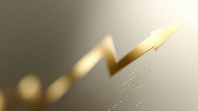 Dynamic golden arrow moving upward through dotted chart, representing success, investment, and positive trends