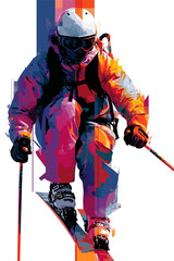 Fototapeta premium Freestyle skiing graphic art effect poster. Freestyle skiing dynamic multicolor graphic wallpaper or banner
