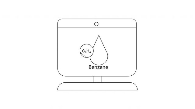Benzene Molecule on Computer Screen - Chemical Compound Illustration.