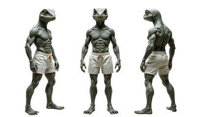 Fototapeta premium Muscular Anthropomorphic Lizard Character 3D Render Isolated PNG