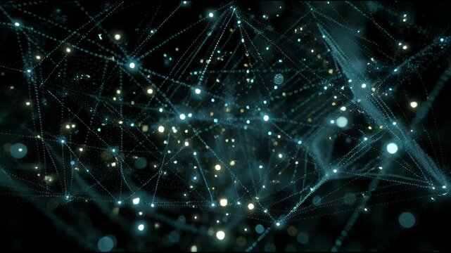 Abstract network connection background with glowing particles and lines.