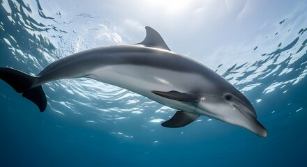 Obraz premium Dolphin swimming underwater in ocean water mammal marine animal