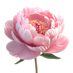 A beautiful pink peony flower with delicate petals is isolated on a white background, captured in a macro bloom that blends the elegance of a spring peony with the pure essence of nature