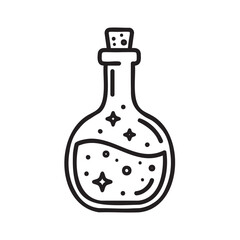 Hand drawn magic potion bottle with glowing star symbols isolated