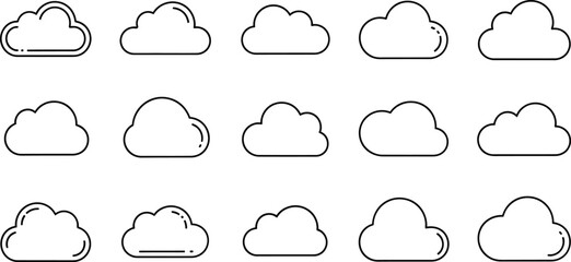 Fototapeta premium Collection of Simple Cloud Icons in Various Shapes and Forms.
