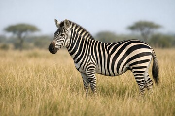 Fototapeta premium Majestic Zebra Stands Proudly in a Golden Grassland