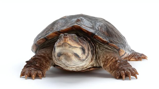Snapping Turtle Poses on White Background in Studio.