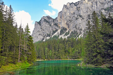 The Green Lake and mountains in Styria, Austria, springtime