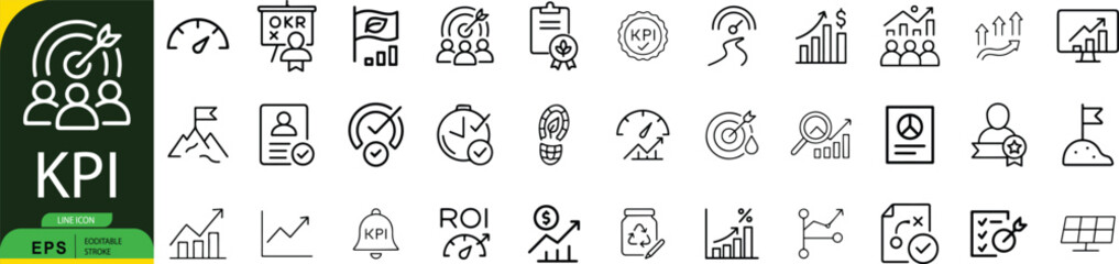 Green background with large white kpi text and supporting graphic elements