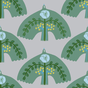 Pattern with flying bird floral decorated