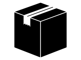 Black Silhouette Icon of Closed Cardboard Shipping Box Package