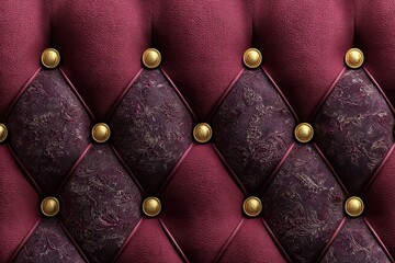 Fototapeta premium Velvet diamond quilted pattern with gold buttons on burgundy upholstery for luxury interior decor