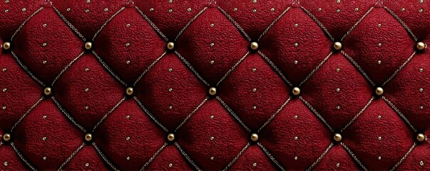 Fototapeta premium Luxurious red quilted leather background with diamond pattern and metal studs for upscale design