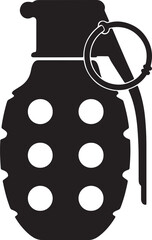 Naklejka premium Black silhouette of a hand grenade with a pull ring and six white circular indentations on its body also transparent background