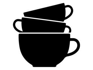 Black Silhouette Icon of Tea or Coffee Cup Set