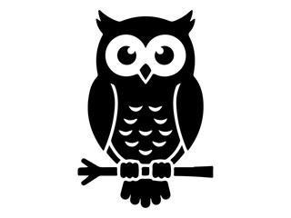 Black Silhouette Icon of Owl Bird Symbolizing Wisdom
