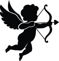 Fototapeta premium Cupid, the Roman god of love. Winged infant or cherub with bow and arrow to inspire love in people. Symbol of love and Valentine Day. 