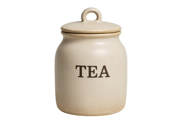 Ceramic tea canister with lid displaying tea label