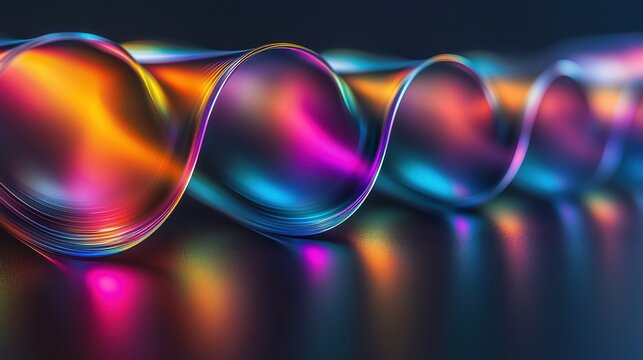 Holographic interference waves circular optical elements rainbow spectrum light refraction colorful gradient reflections dark background physics phenomenon abstract