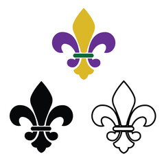 Mardi Gras Fleur de Lis Vector Set in Traditional Purple Gold and Green