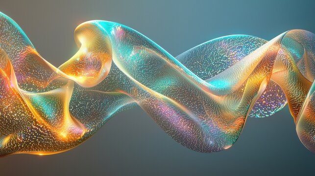 Optical coherence bands flowing transparent ribbon wave forms laser interference iridescent spectrum particles luminous diffraction technology science visualization patterns