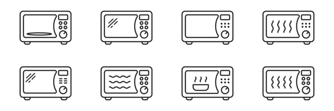 Microwave Oven Outline Icons Set
